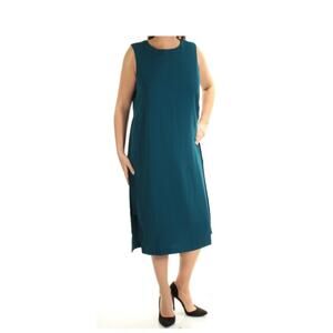 Alfani Womens Teal Sleeveless Slitted Shift Dress Size 12 100% Polyester